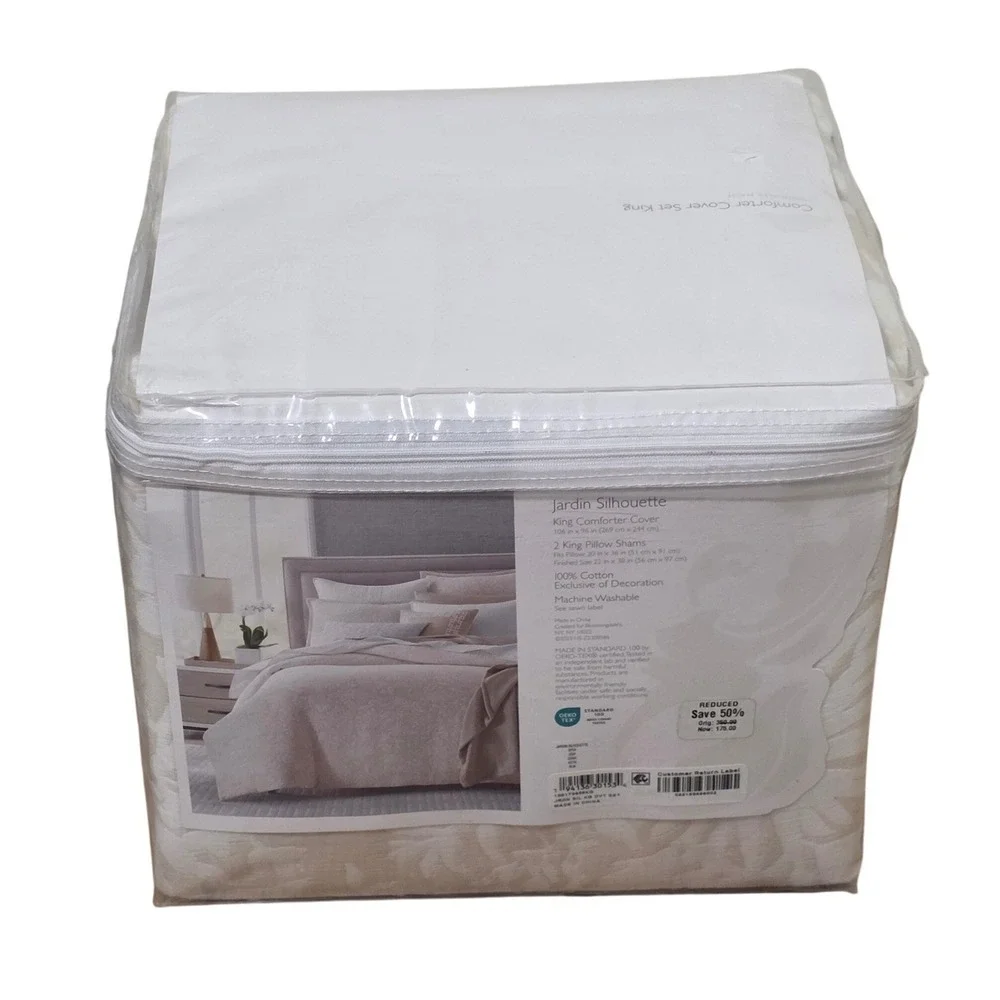 Sky Jardin Silhouette Comforter Cover Set King Ivory Floral Jacquard 3pc Cotton